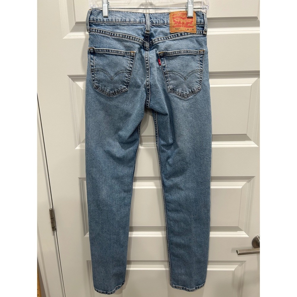 Levis 511 Slim Fit Jeans Mens 29x32 Light Blue Ripped Denim (fits 28x30) - Picture 4 of 11